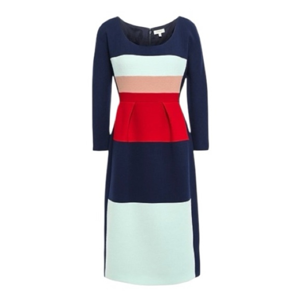 Delpozo Colorblock 100% Virgin Wool Midi Dress Size 6 Made in Spain